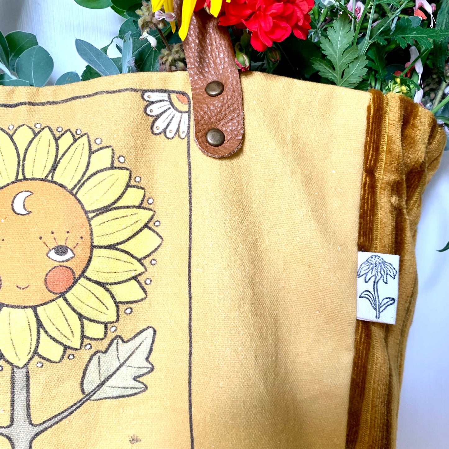 Sunflower face tote bag