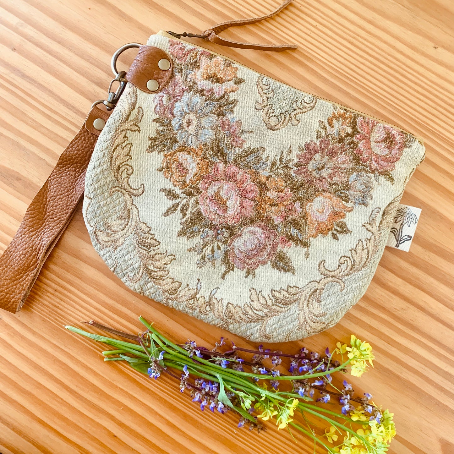 Vintage rose tapestry clutch purse