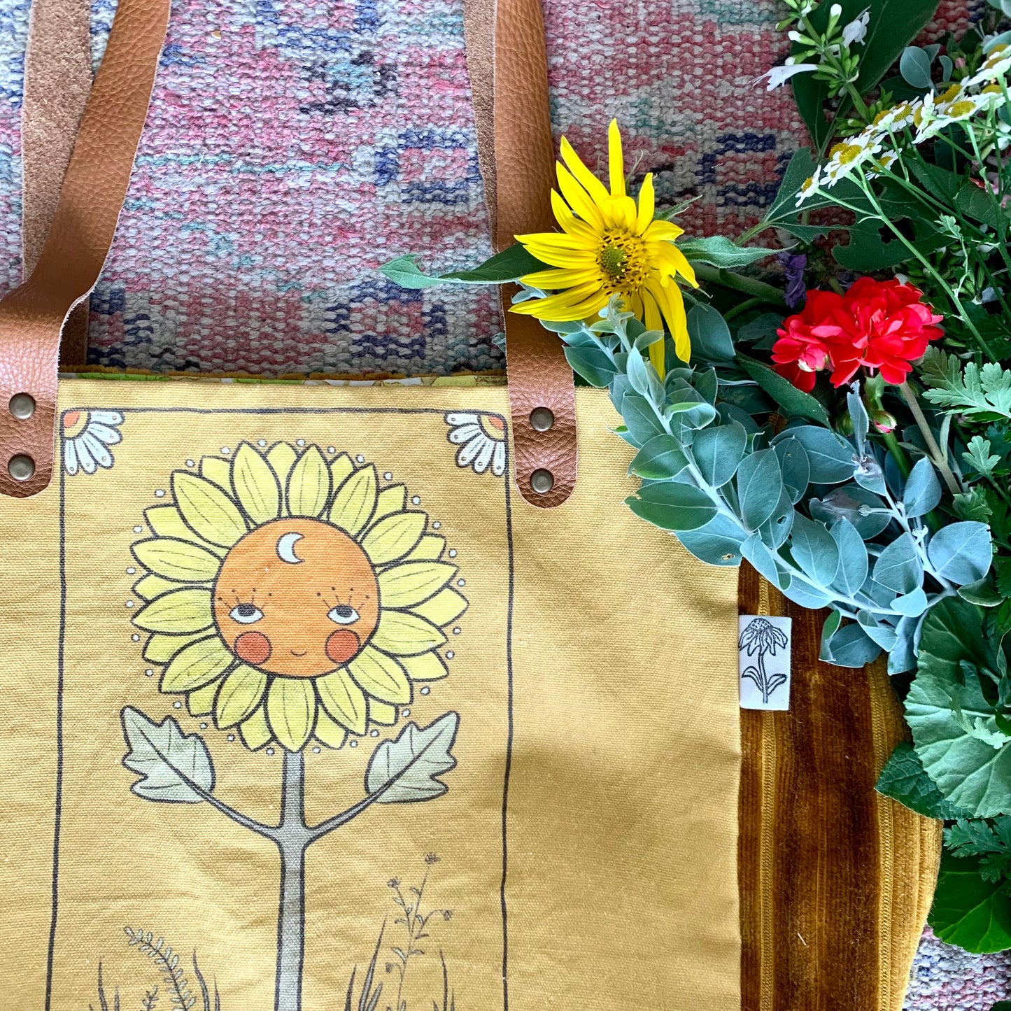 Sunflower face tote bag